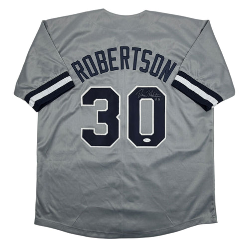Autographed/Signed David Robertson New York Grey Baseball Jersey JSA COA