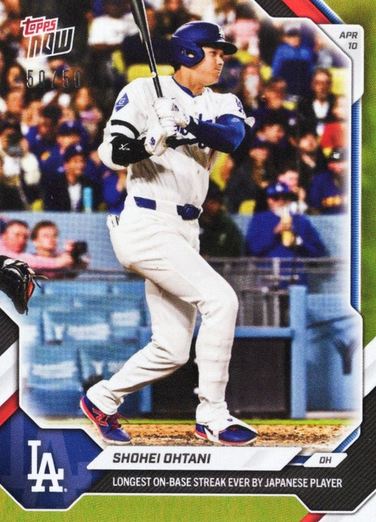 2026 Topps Now Shohei Ohtani #71 Gold Foil /50 Longest On Base Streak Ever By Japanese Player Los Angeles Dodgers Baseball Card