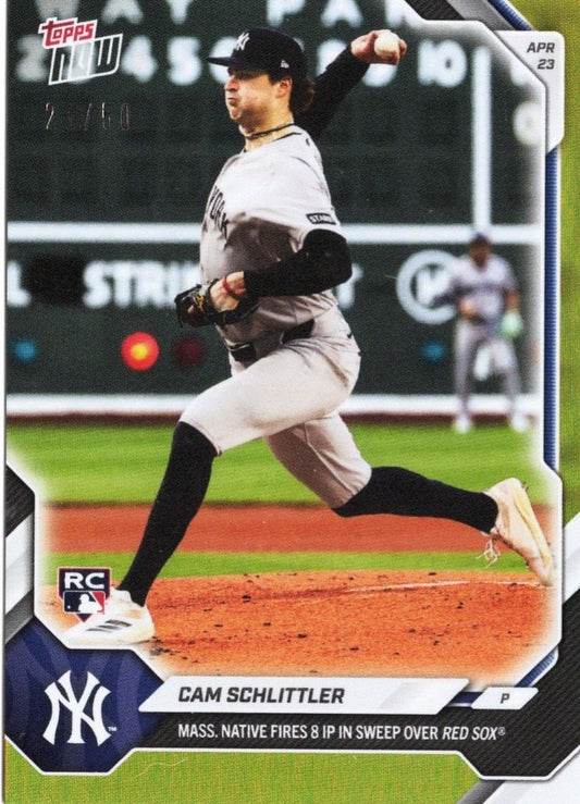 2026 Topps Now Cam Schlittler #114 Gold Foil /50 Mass. Native Fires 8IP in Sweep Over Red Sox New York Yankees Rookie RC Baseball Card