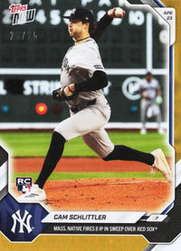 2026 Topps Now Cam Schlittler #114 Orange Foil /25 Mass. Native Fires 8IP in Sweep Over Red Sox New York Yankees Rookie RC Baseball Card