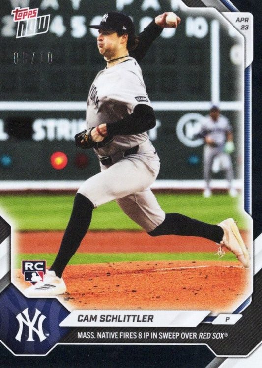 2026 Topps Now Cam Schlittler #114 Black Foil /10 Mass. Native Fires 8IP in Sweep Over Red Sox New York Yankees Rookie RC Baseball Card