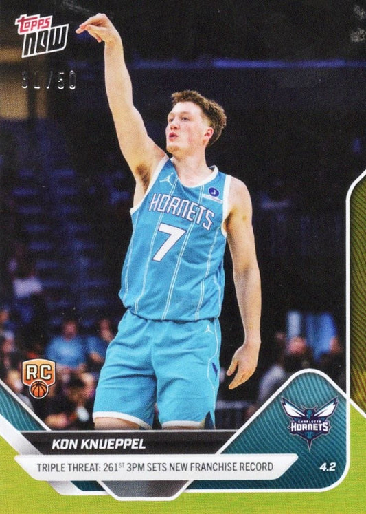 2025 Topps Now Kon Knueppel #239 Gold Foil Triple Threat: 261st 3PM Sets New Franchise Record Charlotte Hornets Rookie RC Basketball Card