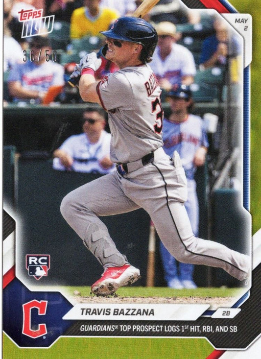 2026 Topps Now Travis Bazzana #153 Gold Foil /50 Guardians Top Prospect Logs 1st Hit, RBI & Steal Cleveland Guardians Rookie RC Baseball Card