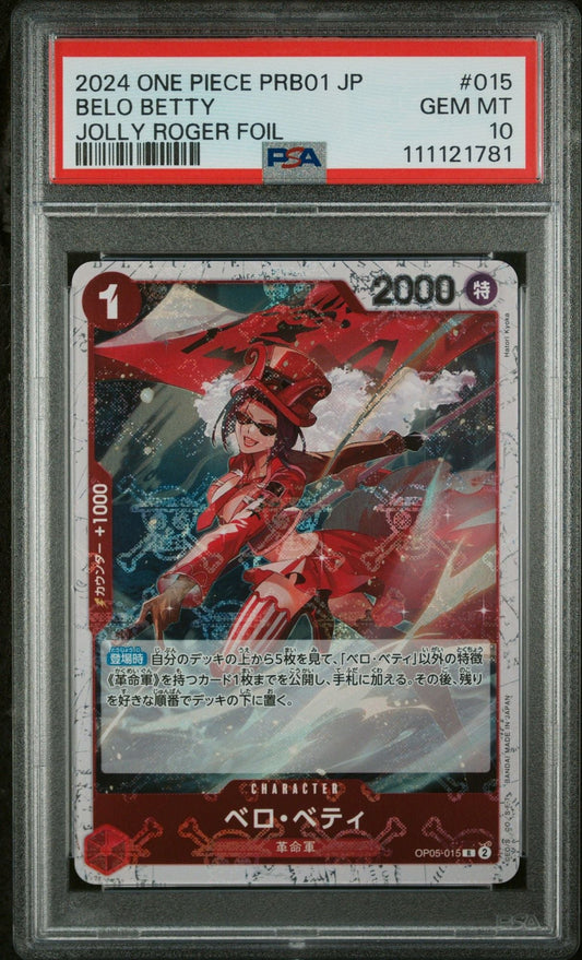 Graded 2023 One Piece JPN Belo Betty #015 Jolly Roger Foil OP05 Trading Card Game PSA 10 Gem Mint
