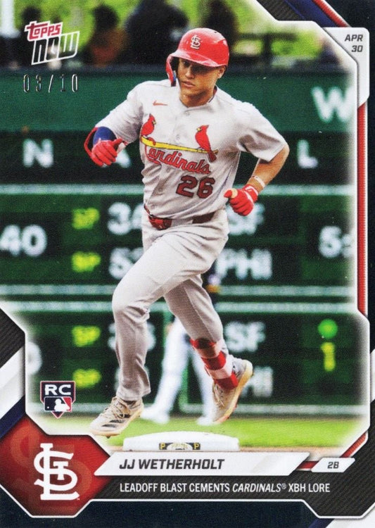 2026 Topps Now JJ Wetherholt #144 Black Foil /10 Leadoff Blast Cements Cardinals XBH Lore St Louis Cardinals Rookie RC Baseball Card