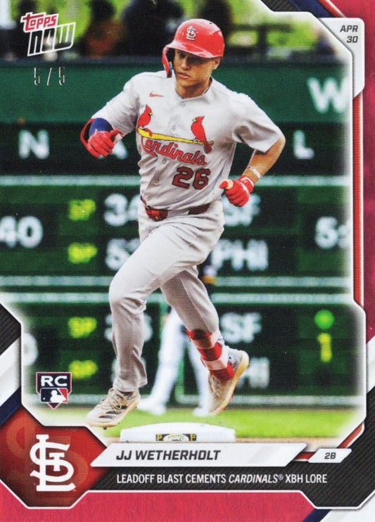 2026 Topps Now JJ Wetherholt #144 Red Foil /5 Leadoff Blast Cements Cardinals XBH Lore St Louis Cardinals Rookie RC Baseball Card