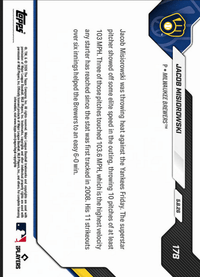 2026 Topps Now Jacob Misiorowski #178 Gold Foil /50 103+ MPH Heat Lights Up Radar Gun At Record Pace Milwaukee Brewers Rookie RC Baseball Card