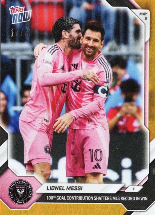 2026 Topps Now Lionel Messi #39 Orange Foil /25 100th Goal Contribution Shatters MLS Record in Win Inter Miami Soccer Card