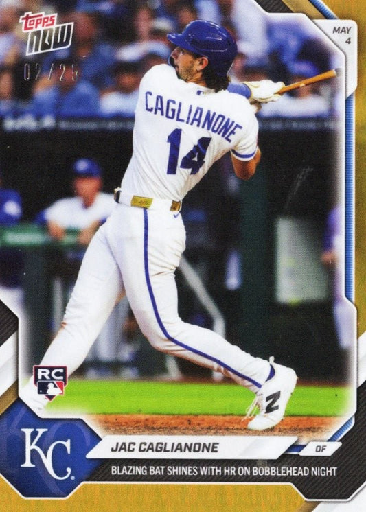 2026 Topps Now Jac Caglianone #161 Orange Foil /25 Blazing Bat Shines with Home Run on Bobblehead Night Kansas City Royals Rookie RC Baseball Card