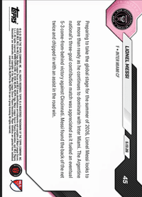 2026 Topps Now Lionel Messi #45 Black Foil /10 3 Goal Contribution Match Powers Comeback Win Inter Miami Soccer Card