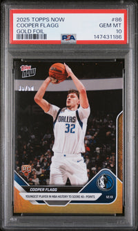 Graded 2025 Topps Now Cooper Flagg #86 Gold Foil /50 Rookie RC Basketball Card PSA 10 Gem Mint