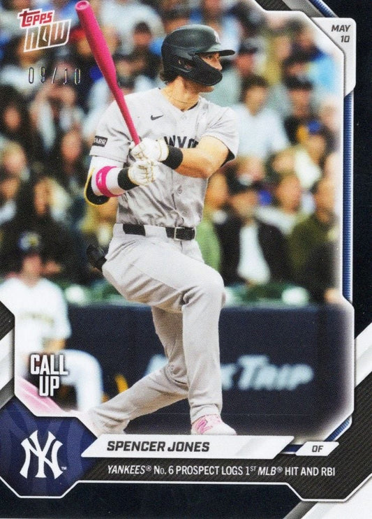 2026 Topps Now Spencer Jones #186 Black Foil /10 Yankees Number 6 Prospect Logs 1st MLB Hit and RBI New York Yankees Rookie RC Baseball Card