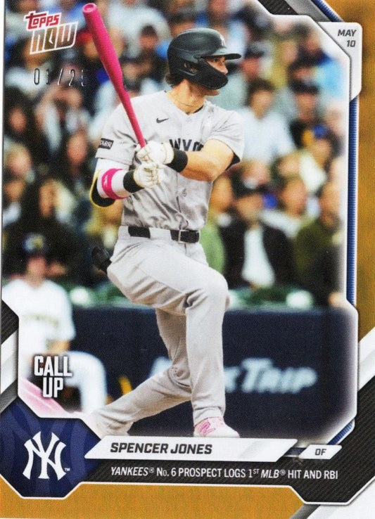 2026 Topps Now Spencer Jones #186 Orange Foil /25 Yankees Number 6 Prospect Logs 1st MLB Hit and RBI New York Yankees Rookie RC Baseball Card