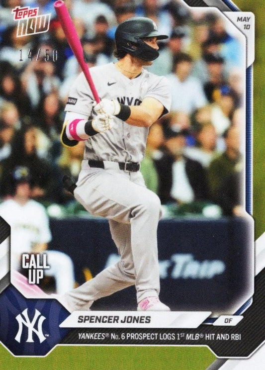 2026 Topps Now Spencer Jones #186 Gold Foil /50 Yankees Number 6 Prospect Logs 1st MLB Hit and RBI New York Yankees Rookie RC Baseball Card