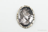 Antique Carved Abalone Shell Marcasite Woman Cameo 800 Silver Pendant Pin