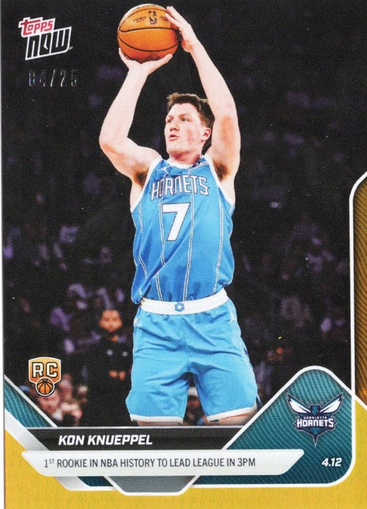 2025 Topps Now Kon Knueppel #252 Orange Foil /25 1st Rookie in NBA History to Lead League in 3PM Charlotte Hornets Rookie RC Basketball Card