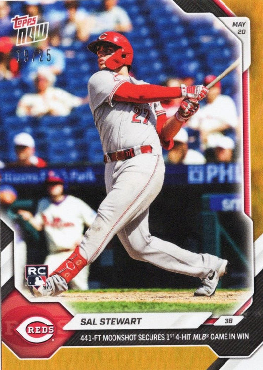 2026 Topps Now Sal Stewart #224 Orange Foil /25 441 Foot Moonshot Secures 1st 4 Hit MLB Game in Win Cincinnati Reds Rookie RC Baseball Card