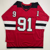 Autographed/Signed Dawson Mercer New Jersey NJ Red Hockey Jersey JSA COA