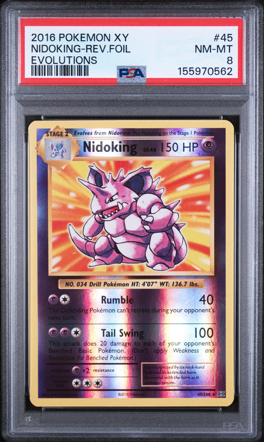 Graded 2016 Pokemon Xy Evolutions Nidoking-Rev.Foil #45 Trading Card Game PSA 8 Near Mint