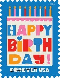 2026 Happy Birthday Forever Postage Stamps Sheet – 100 Count
