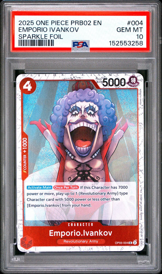 Graded 2025 One Piece Emporio Ivankov #004 Sparkle Foil Trading Card Game PSA 10 Gem Mint