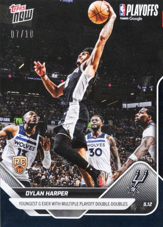 2025 Topps Now Dylan Harper #309 Black Foil /10 Youngest Guard Ever with Multiple Playoff Double Doubles San Antonio Spurs Rookie RC Basketball Card