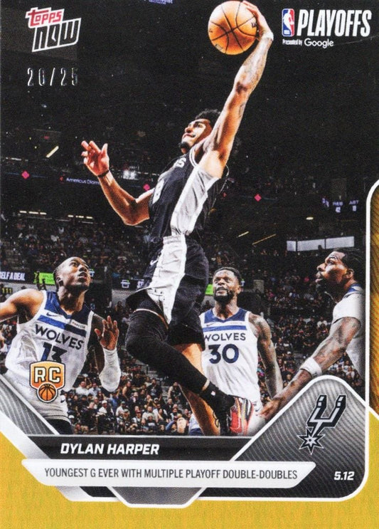 2025 Topps Now Dylan Harper #309 Orange Foil /25 Youngest Guard Ever with Multiple Playoff Double Doubles San Antonio Spurs Rookie RC Basketball Card