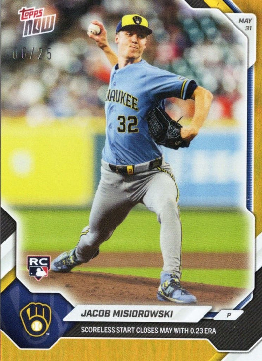 2026 Topps Now Jacob Misiorowski #272 Orange Foil /25 Scoreless Start Closes May with 0.23 ERA Milwaukee Brewers Rookie RC Baseball Card