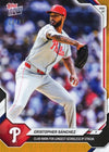 2026 Topps Now Cristopher Sanchez #258 Orange Foil /25 Club Mark for Longest Scoreless Innings Pitched Streak Philadelphia Phillies Baseball Card