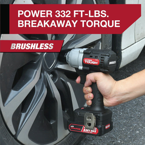 Hyper Tough Brushless 20V Max Lithium-Ion Cordless Impact Wrench, 1/2 inch Anvil, with 2.0Ah Lithium-Ion Battery & Charger, New Condition EasyOptionXY LLC
