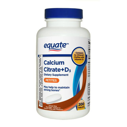 Equate Calcium Citrate + D3 Petites Tablets Dietary Supplement; 200 Count EasyOptionXY LLC