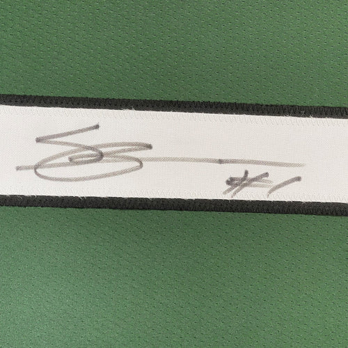 Framed Autographed/Signed Ahmad Sauce Gardner 35x39 New York Green Football Jersey Beckett BAS COA