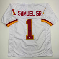 Autographed/Signed Deebo Samuel Washington White Football Jersey JSA COA