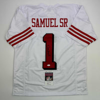 Autographed/Signed Deebo Samuel Sr. #1 San Francisco White Alternate Football Jersey JSA COA