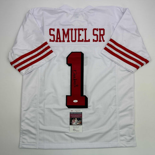 Autographed/Signed Deebo Samuel Sr. #1 San Francisco White Alternate Football Jersey JSA COA