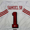 Autographed/Signed Deebo Samuel Sr. #1 San Francisco White Alternate Football Jersey JSA COA
