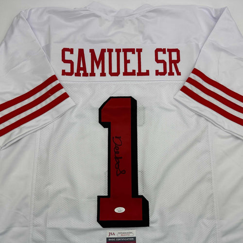 Autographed/Signed Deebo Samuel Sr. #1 San Francisco White Alternate Football Jersey JSA COA