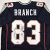 Autographed/Signed Deion Branch Super Bowl XXXIX MVP New England Blue Football Jersey Tristar COA