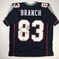 Autographed/Signed Deion Branch Super Bowl XXXIX MVP New England Blue Football Jersey Tristar COA