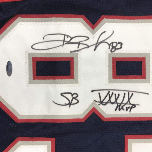 Autographed/Signed Deion Branch Super Bowl XXXIX MVP New England Blue Football Jersey Tristar COA