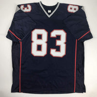 Autographed/Signed Deion Branch Super Bowl XXXIX MVP New England Blue Football Jersey Tristar COA