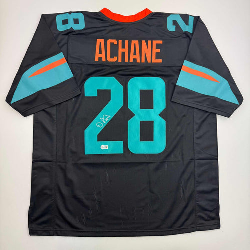 Autographed/Signed De'Von DeVon Achane Miami Black Football Jersey Beckett BAS COA