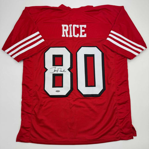 Autographed/Signed Jerry Rice San Francisco Red Alternate Football Jersey Tristar COA