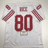 Autographed/Signed Jerry Rice San Francisco White Football Jersey Tristar COA