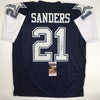 Autographed/Signed Deion Sanders Dallas Dark Blue Football Jersey JSA COA