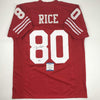 Autographed/Signed Jerry Rice San Francisco Red Football Jersey Beckett BAS COA