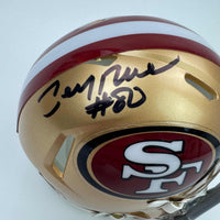 Autographed/Signed Jerry Rice San Francisco 49ers Football Mini Helmet Beckett BAS COA