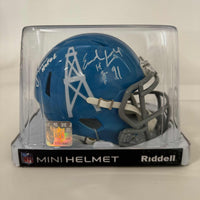 Autographed/Signed Earl Campbell & Warren Moon "HOF 91" & "HOF 06" Houston Oilers Mini Football Helmet Beckett BAS COA