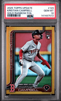 Graded 2025 Topps Update Kristian Campbell #129 Gold Rainbow Foil /50 Rookie RC Baseball Card PSA 10 Gem Mint