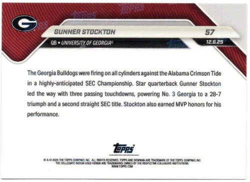 2025 Topps Bowman U Now Gunner Stockton #57 Orange Foil /25 Georgia Bulldogs Rookie RC Football Card